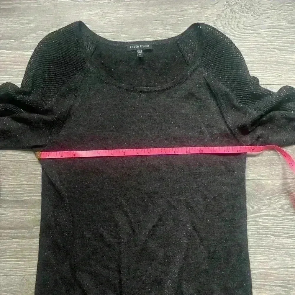 Eileen Fisher Charcoal Gray Metallic Mesh Merino Wool Tunic Sweater Size XS - Picture 8 of 8